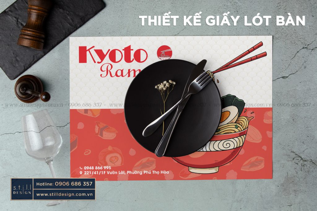 Thiết kế giấy lót bàn ăn Kyoto Ramen – Concept “Bát mì bốc khói”