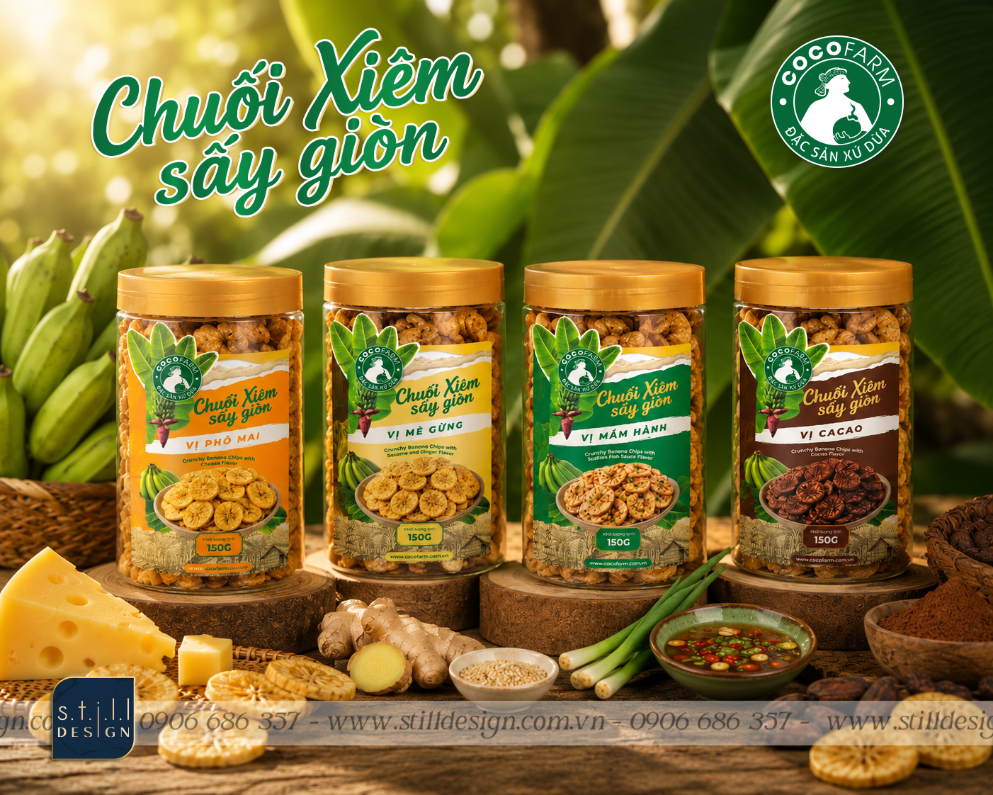 Hình ảnh bộ tem Chuối Xiêm Sấy Giòn Cocofarm được thiết kế bởi Still Design